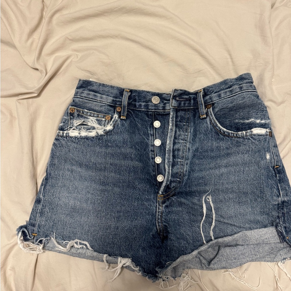 Agolde Blue Distressed Jean Shorts